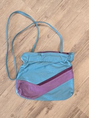 Vintage Leather Women's Teal and Purple Crossbody Bag